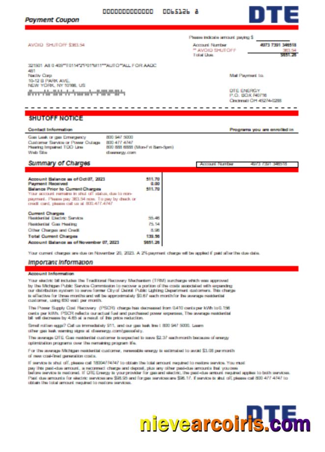 Michigan DTE Energy utility business bill